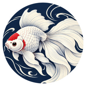 金魚 ステッカー 和柄 円形 100×100mm 更紗金魚・紺
