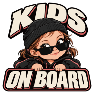 KIDS ON BOARD キッズ ステッカー 車用 子どもが乗っています レトロ サングラス 120mm ニット帽・ツインテール