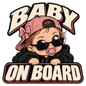BABY ON BOARD ベビー ステッカー 車用 赤ちゃんが乗っています レトロ サングラス 120mm 逆向きキャップ・パーカー