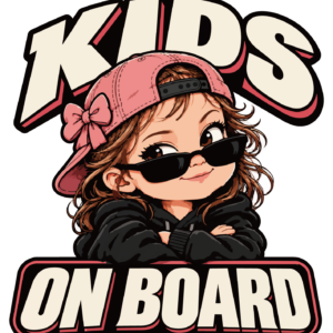 KIDS ON BOARD キッズ ステッカー 車用 子どもが乗っています レトロ サングラス 120mm ピンクキャップ・腕組み