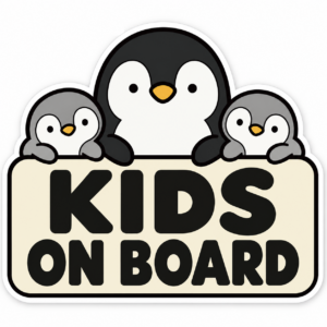 KIDS ON BOARD ペンギン親子 ステッカー 車用 子供が乗っています 120×105mm クリーム