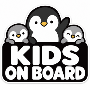 KIDS ON BOARD ペンギン親子 ステッカー 車用 子供が乗っています 120×105mm ブラック