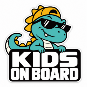 KIDS ON BOARD サングラス恐竜 ステッカー 車用 子供が乗っています イエローキャップ