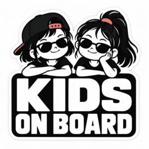 KIDS ON BOARD サングラスガールズ ステッカー 車用 子供が乗っています キャップ＆ポニーテール