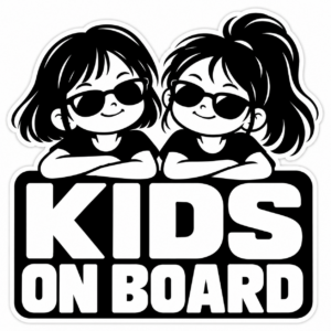 KIDS ON BOARD サングラスガールズ ステッカー 車用 子供が乗っています ボブ＆ポニーテール