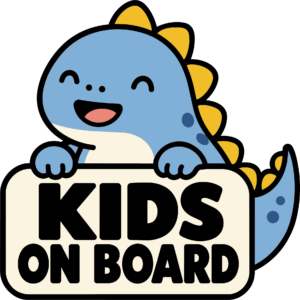 KIDS ON BOARD 恐竜 ステッカー 車用 子供が乗っています 120×120mm ブルー