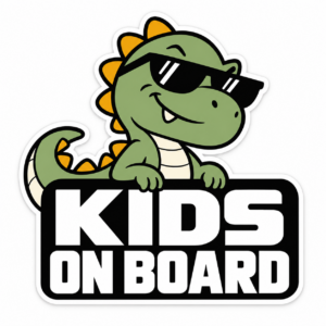 KIDS ON BOARD サングラス恐竜 ステッカー 車用 子供が乗っています グリーンダイナソー