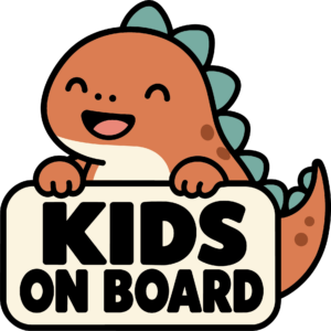 KIDS ON BOARD 恐竜 ステッカー 車用 子供が乗っています 120×120mm オレンジ